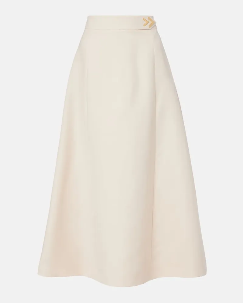 Valentino Garavani Gonna midi VGold in Crepe Couture Bianco