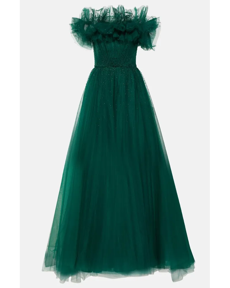 Jenny Packham Abito lungo in tulle Verde