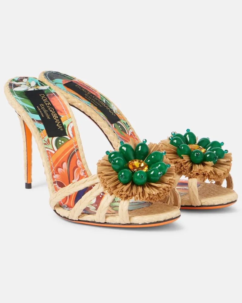 Dolce & Gabbana Mules Taormina 90 in rafia con cristalli Beige