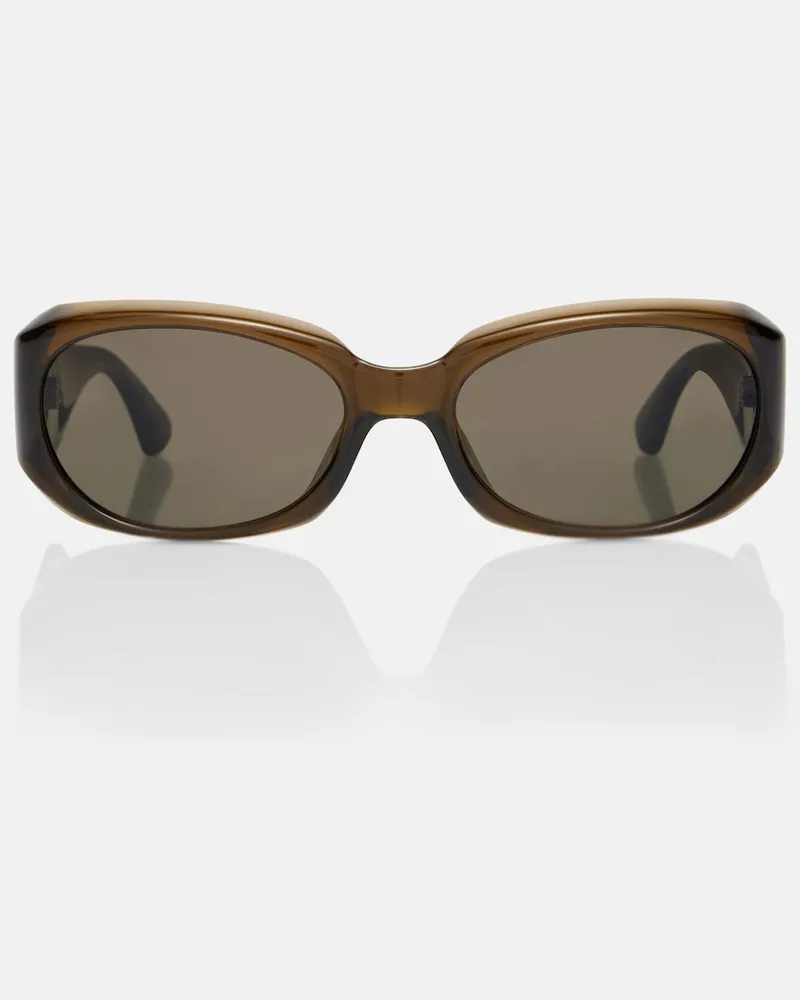 Saint Laurent Occhiali da sole rettangolari con logo SL Marrone