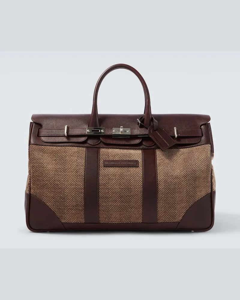 Brunello Cucinelli Borsa da viaggio in canvas con pelle Marrone