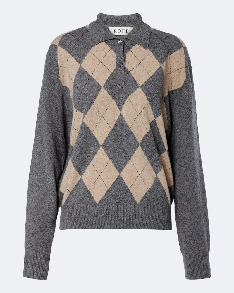 Róhe Róhe Pullover polo in misto lana argyle Grigio
