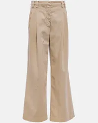 Brunello Cucinelli Pantaloni in cotone a gamba larga Beige