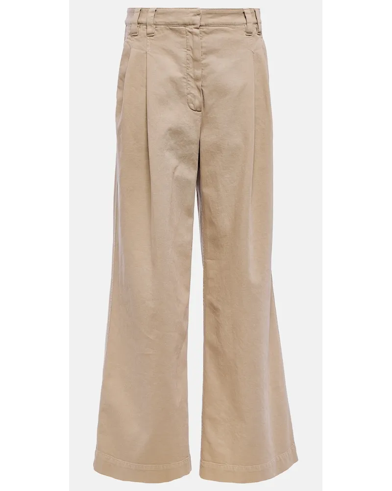 Brunello Cucinelli Pantaloni in cotone a gamba larga Beige