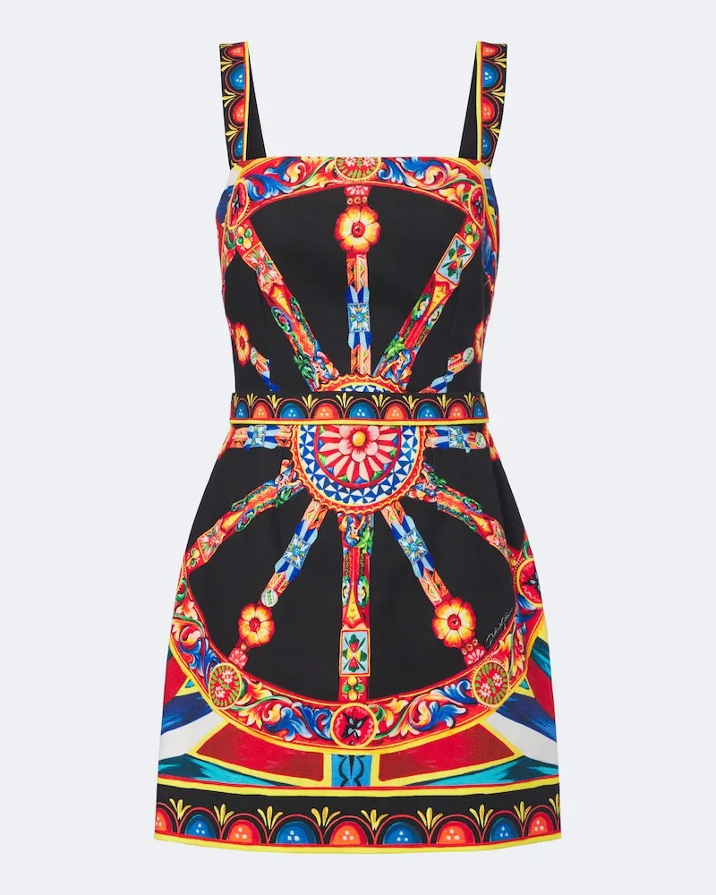 Dolce & Gabbana Abito corto Carretto in popeline di cotone Multicolore