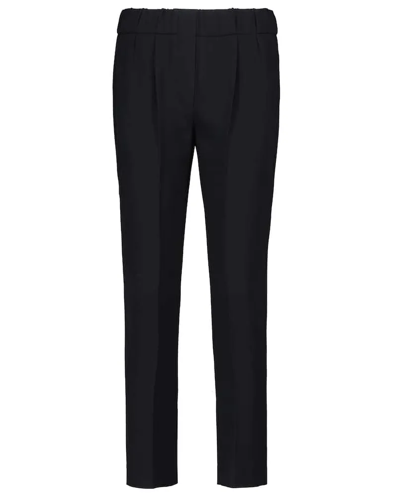 Brunello Cucinelli Pantaloni in misto seta a vita alta Blu