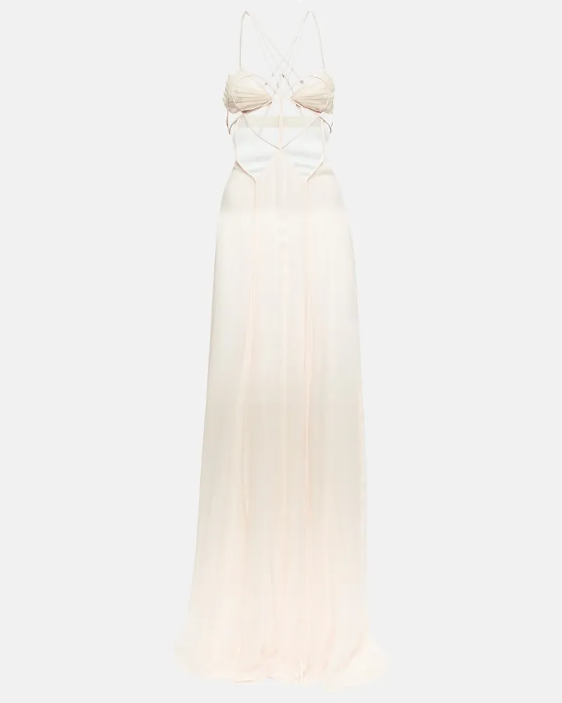 Nensi Dojaka Bridal - Abito lungo in chiffon di seta con cut-out Bianco