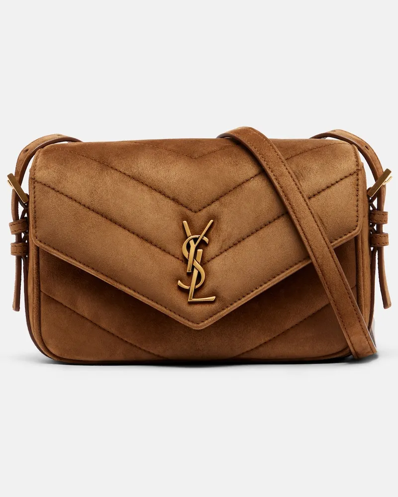 Saint Laurent Borsa a tracolla Loulou Toy in suede matelassé Marrone