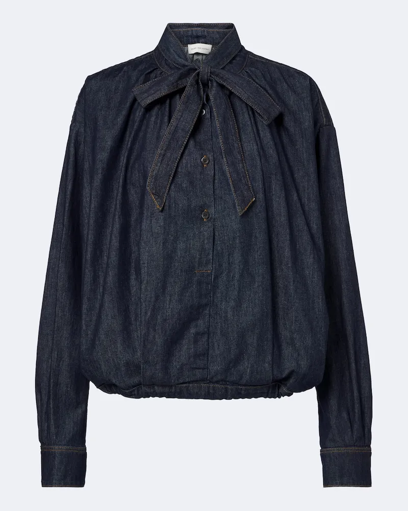 Dries van Noten Blusa di jeans con laccetti Blu