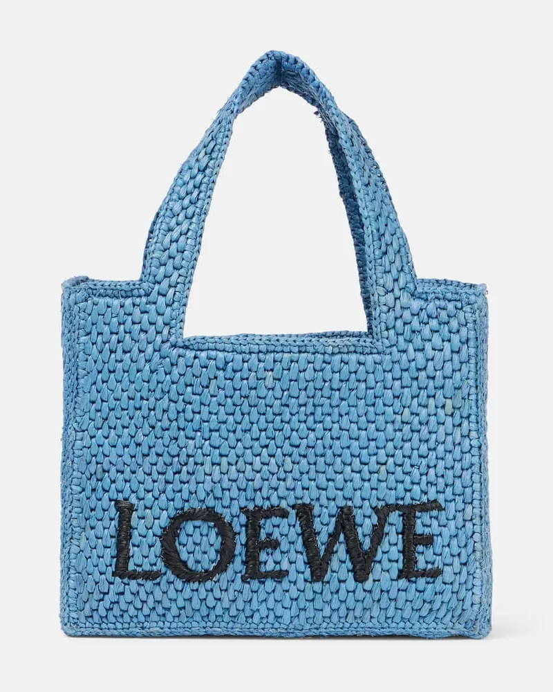 Loewe Paula's Ibiza - Shopper Mini in rafia con logo Blu