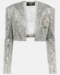 Balmain Blazer cropped con paillettes Argento