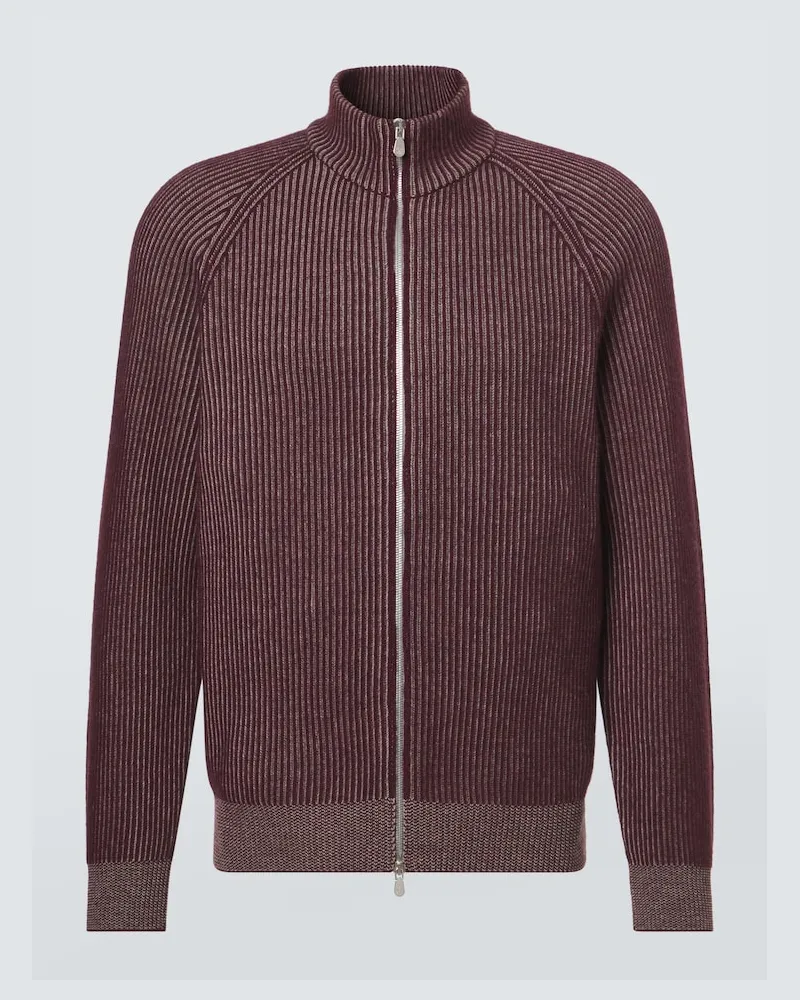 Brunello Cucinelli Cardigan in cashmere a coste Borgogna