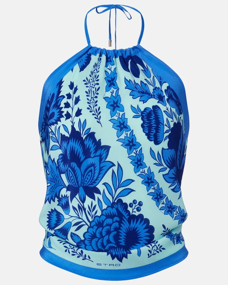 Etro Top in seta con stampa Blu
