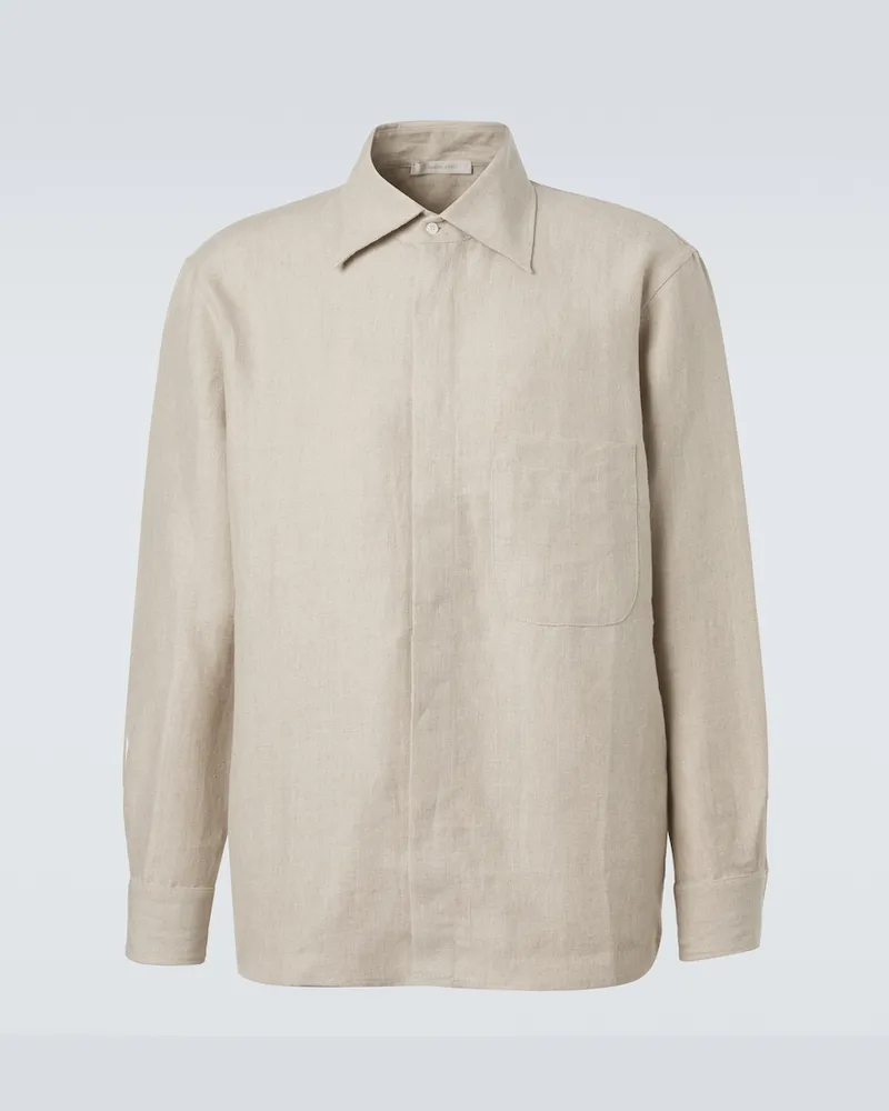SAMAN AMEL Giacca camicia in lino Beige