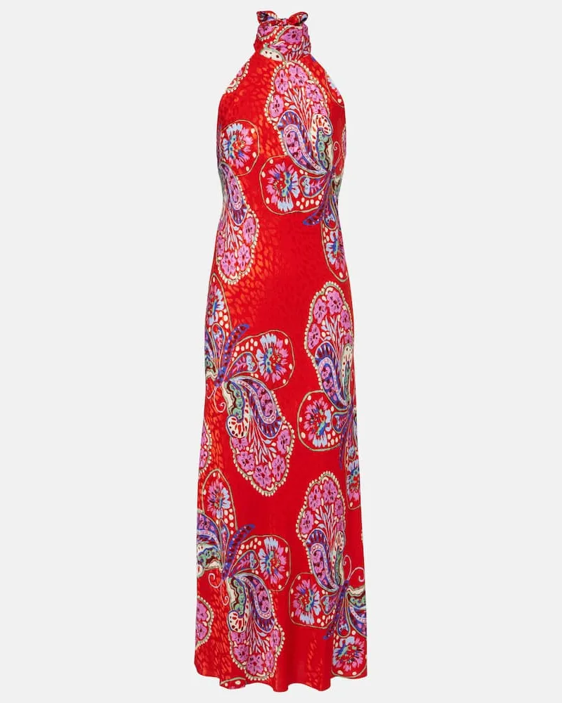 RIXO Abito midi Maura con stampa Rosso