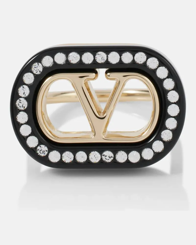 Valentino Garavani Anello VLogo con cristalli Nero
