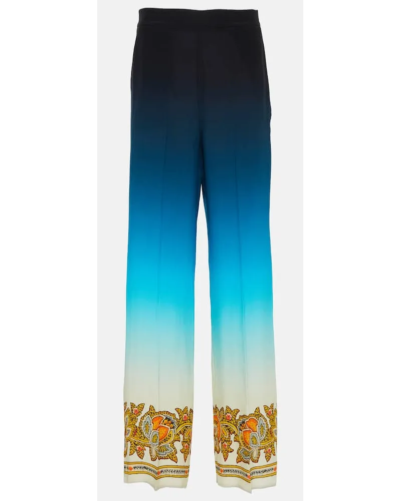 Etro Pantaloni in seta a gamba larga Blu