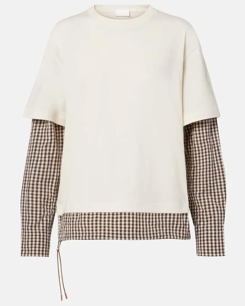 Moncler T-shirt in jersey di cotone a quadri Bianco