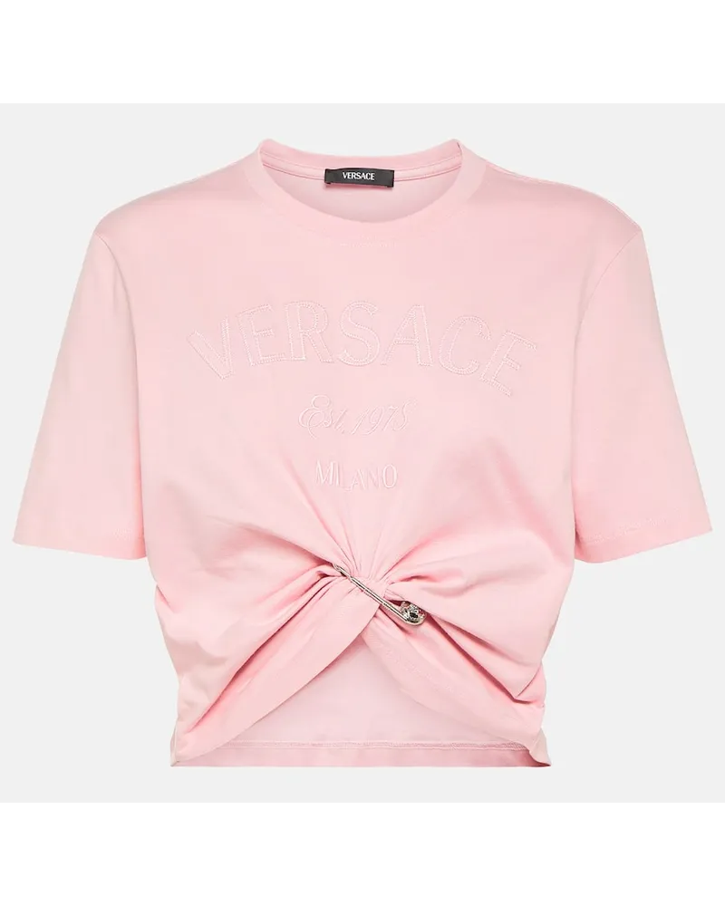 Versace T-shirt cropped in jersey di cotone Rosa