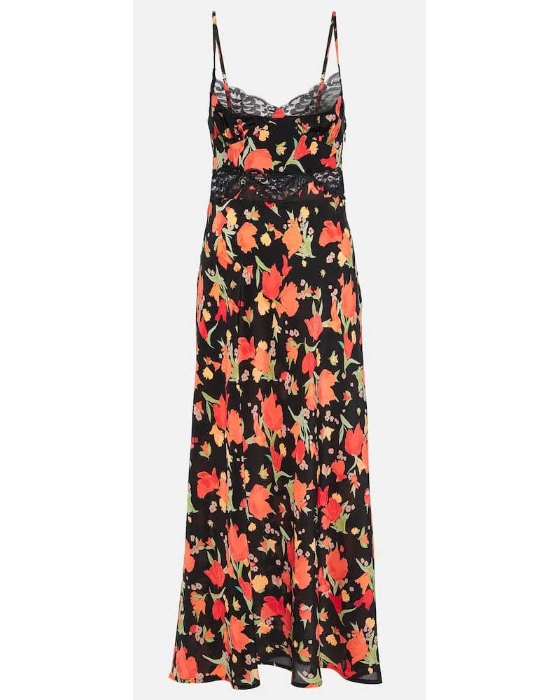 RIXO Abito midi Amora con stampa floreale Multicolore