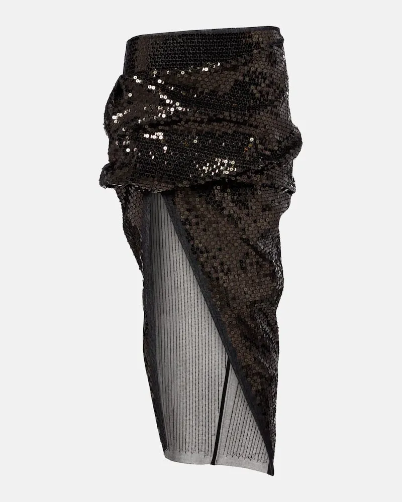 Rick Owens Gonna midi di jeans con paillettes Nero