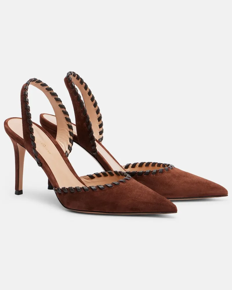 Gianvito Rossi Pumps slingback in suede e pelle Marrone