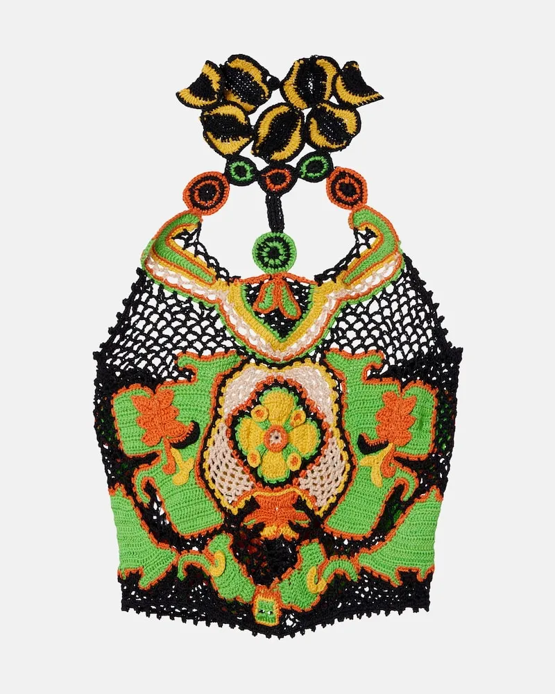 Etro Top cropped in cotone crochet floreale Multicolore