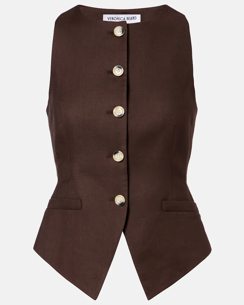 Veronica Beard Gilet Hartwell in twill di misto lino Marrone