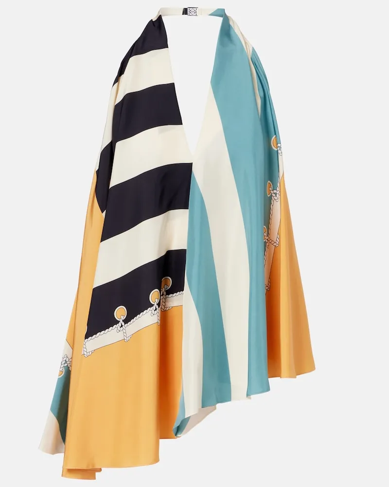 Loewe Top asimmetrico in seta con stampa Multicolore