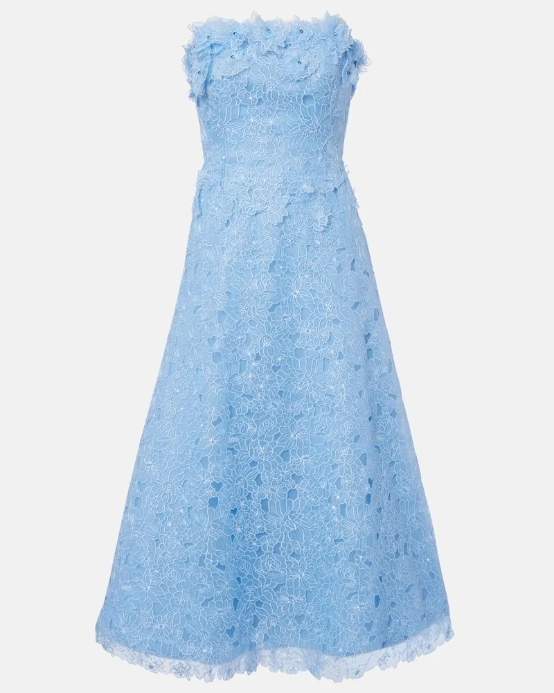 COSTARELLOS Abito Anessa in organza con ricamo Blu