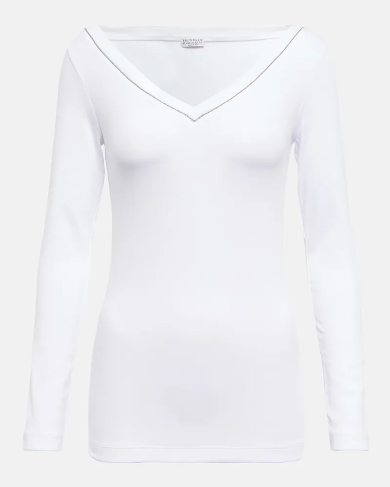Brunello Cucinelli Top con scollo a V in misto cotone Bianco