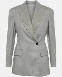 Brunello Cucinelli Blazer in lana con ricami Grigio