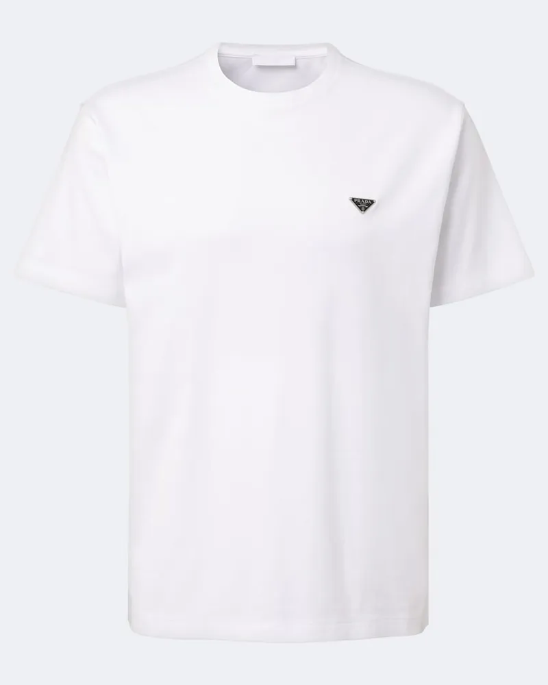 Prada T-shirt in jersey di cotone con logo Bianco