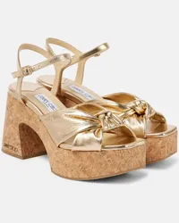 Jimmy Choo Sandali Heloise 95 in pelle metallizzata con zeppa Oro