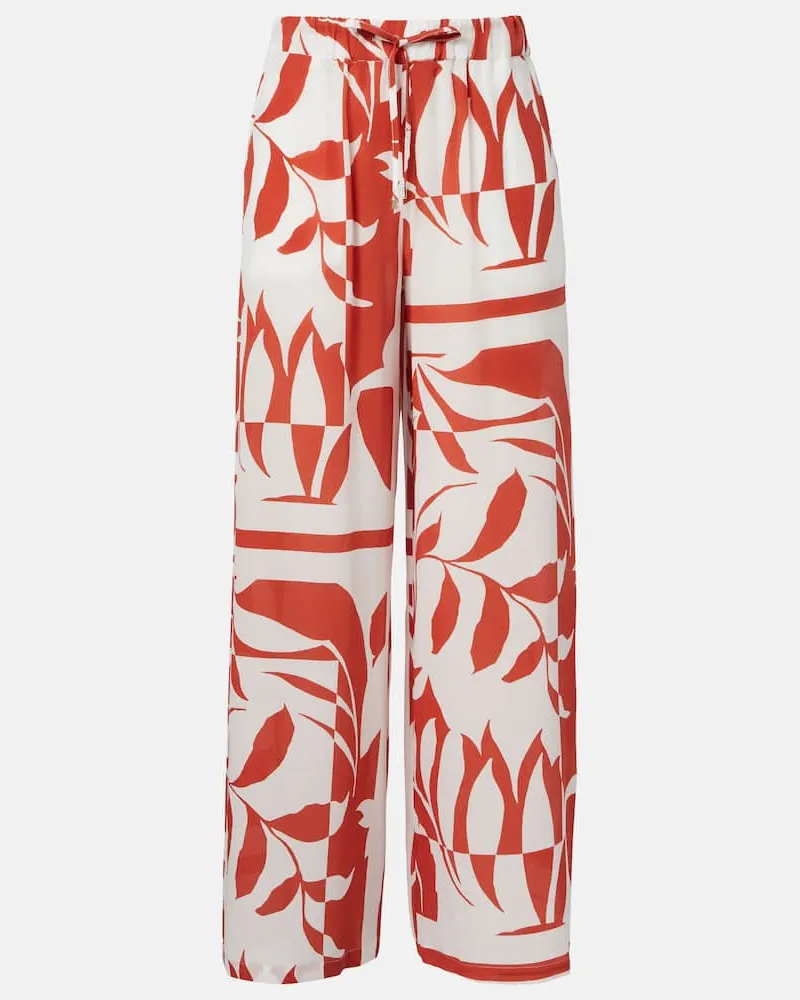 Max Mara Pantaloni Voto a gamba larga in seta con stampa Rosso