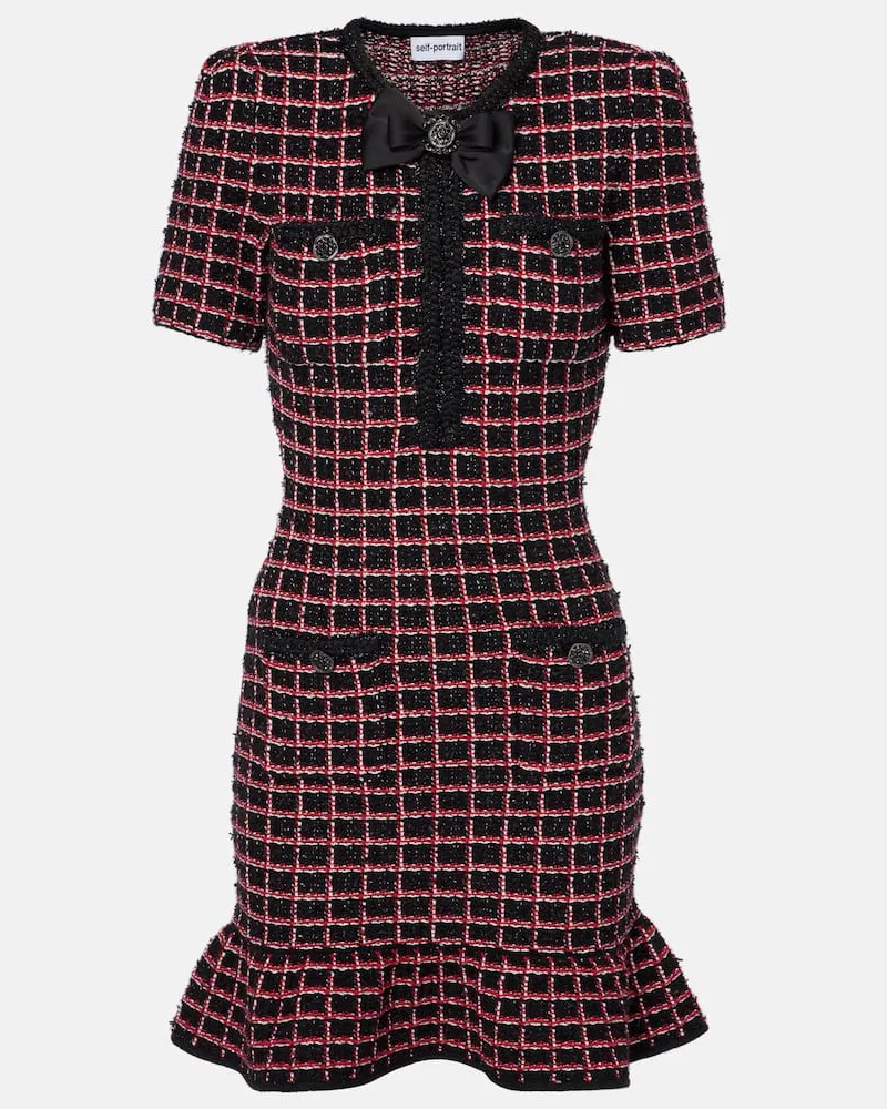 Self-Portrait Abito corto in maglia a quadri Nero