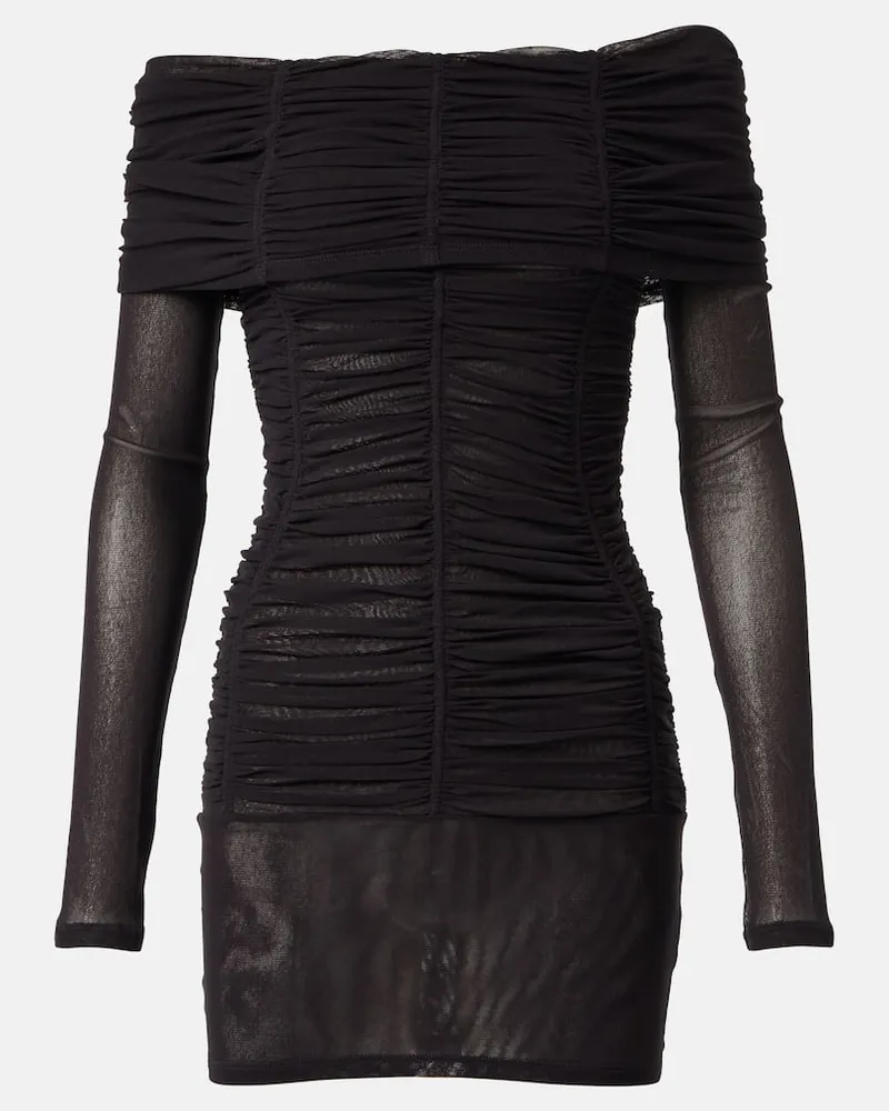 ATTICO Abito corto in jersey con scollo bardot Marrone
