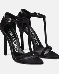 Tom Ford Sandali in raso con T di cristalli Nero