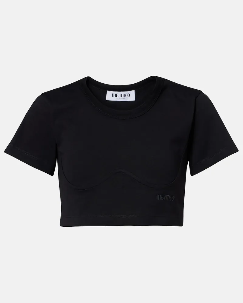 ATTICO T-shirt cropped in jersey di cotone Nero