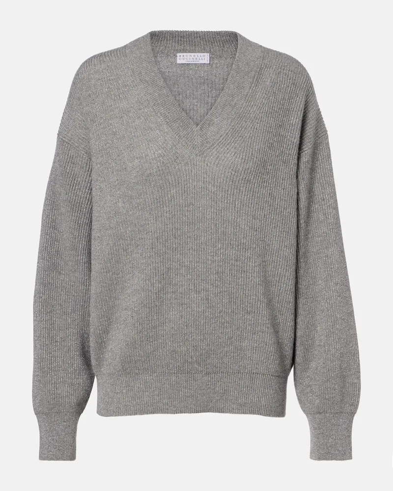 Brunello Cucinelli Pullover in misto cashmere a coste Beige