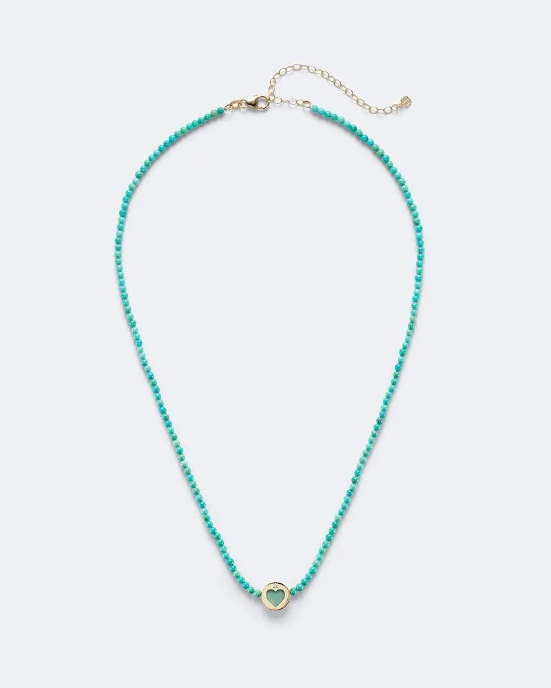 Sydney Evan Collana Icon Heart in oro 14kt con perline, turchese e diamante Turchese