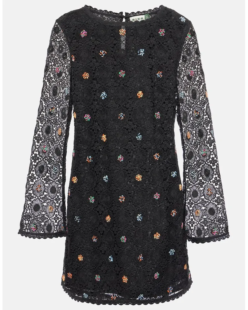 RIXO Miniabito Mylene in crochet con perline Nero