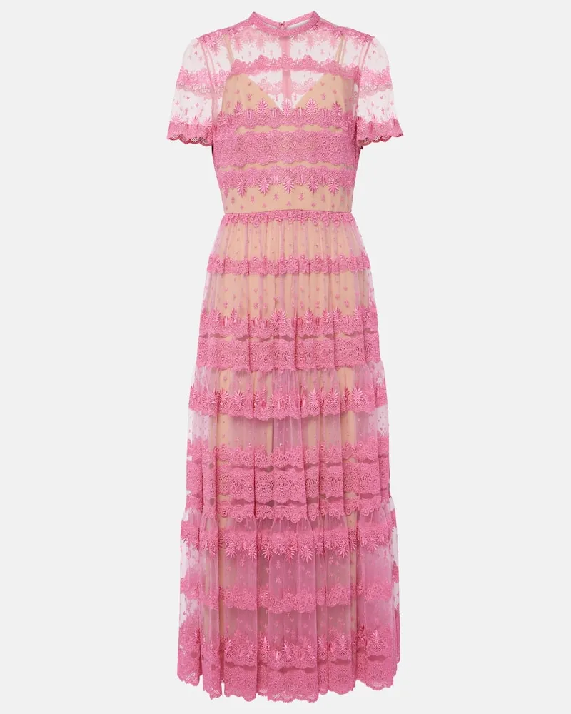 Elie Saab Abito midi in pizzo Rosa