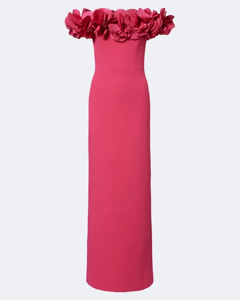 Rebecca Vallance Abito lungo Odetta in crêpe off-shoulder Rosa