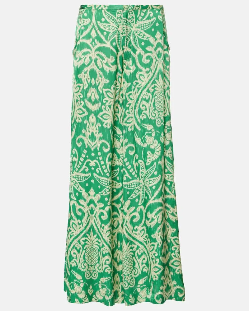 Poupette St Barth Pantaloni a gamba larga Clea con stampa Verde