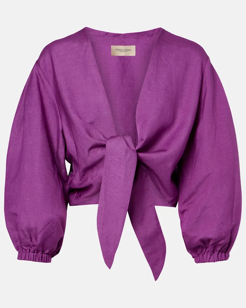 Adriana Degreas Top cropped in misto lino Viola