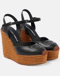 Dolce & Gabbana Espadrillas in pelle con logo e zeppa Nero