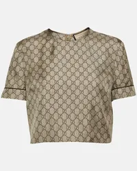 Gucci Top cropped in twill di seta GG Marrone