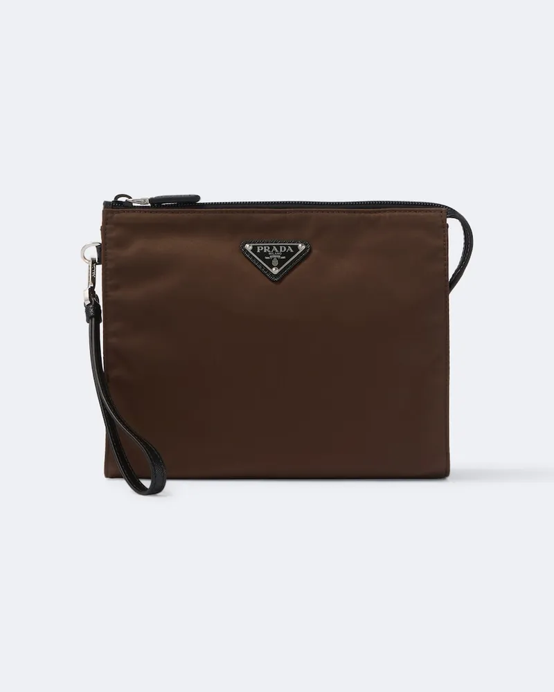 Prada Bustina in Re-Nylon con pelle Marrone