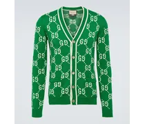 Gucci Cardigan in cotone GG con intarsi Verde